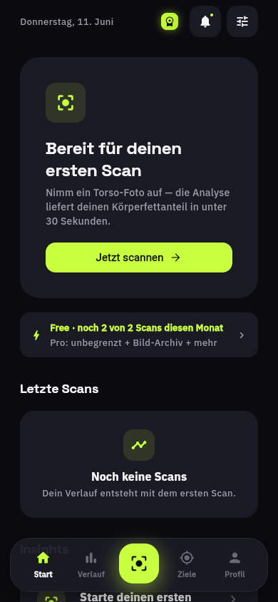 KFA-Check App: Startscreen mit Scan-Button